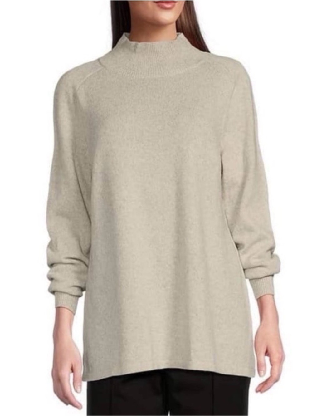 Eileen Fisher Organic Cotton Recycled Cashmere Mock Neck Tunic Sweater XS